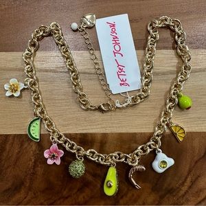 Betsey Johnson Gold Tone Betsey’s Brunch With 9 Dangling Charms Necklace NWT